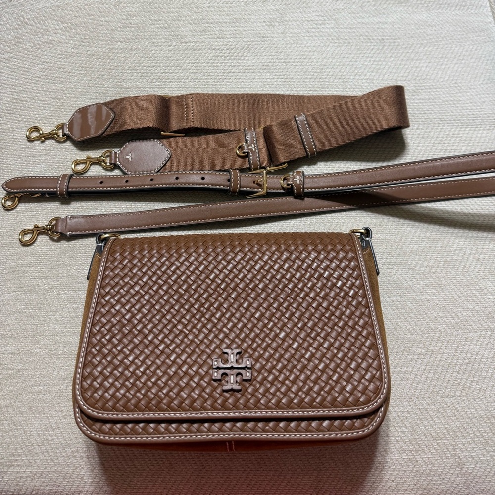 Tory Burch Thea Tan Woven Leather Crossbody